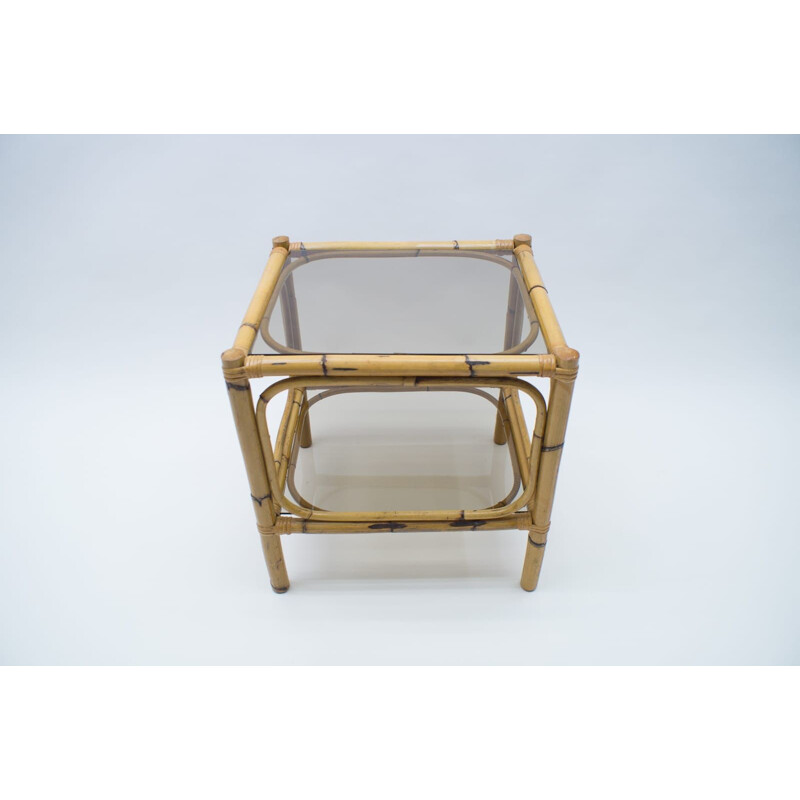 Mid-Century Bamboo and Smoked Glass Side Table, Italian 1960s