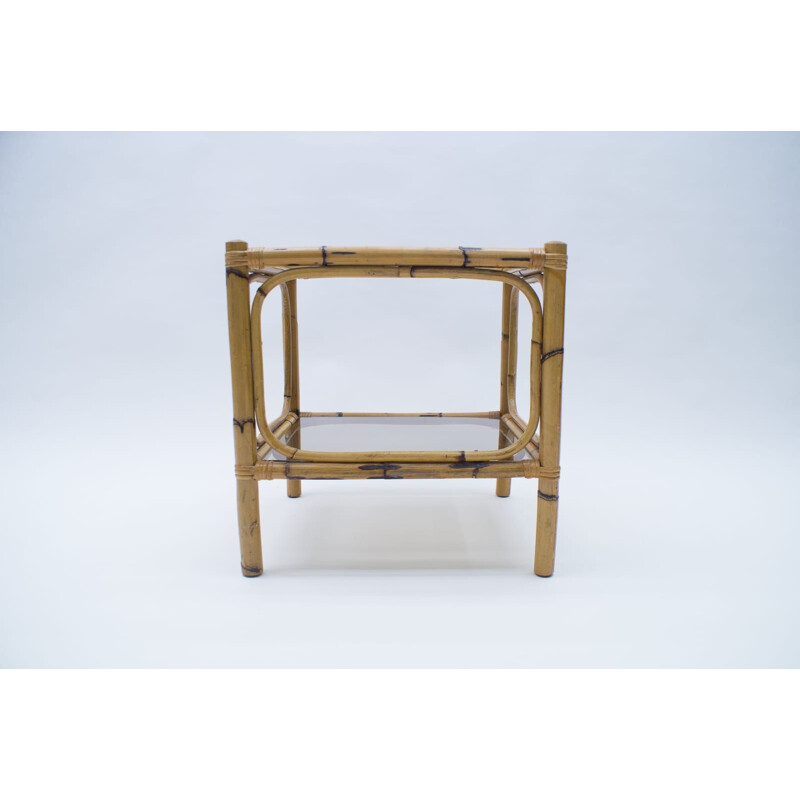 Mid-Century Bamboo and Smoked Glass Side Table, Italian 1960s