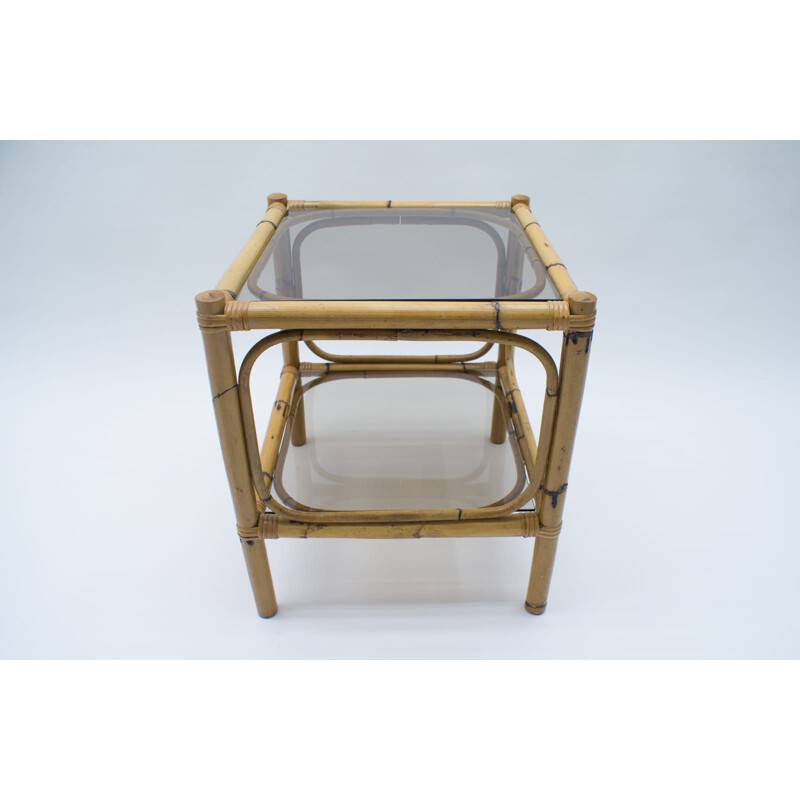 Mid-Century Bamboo and Smoked Glass Side Table, Italian 1960s