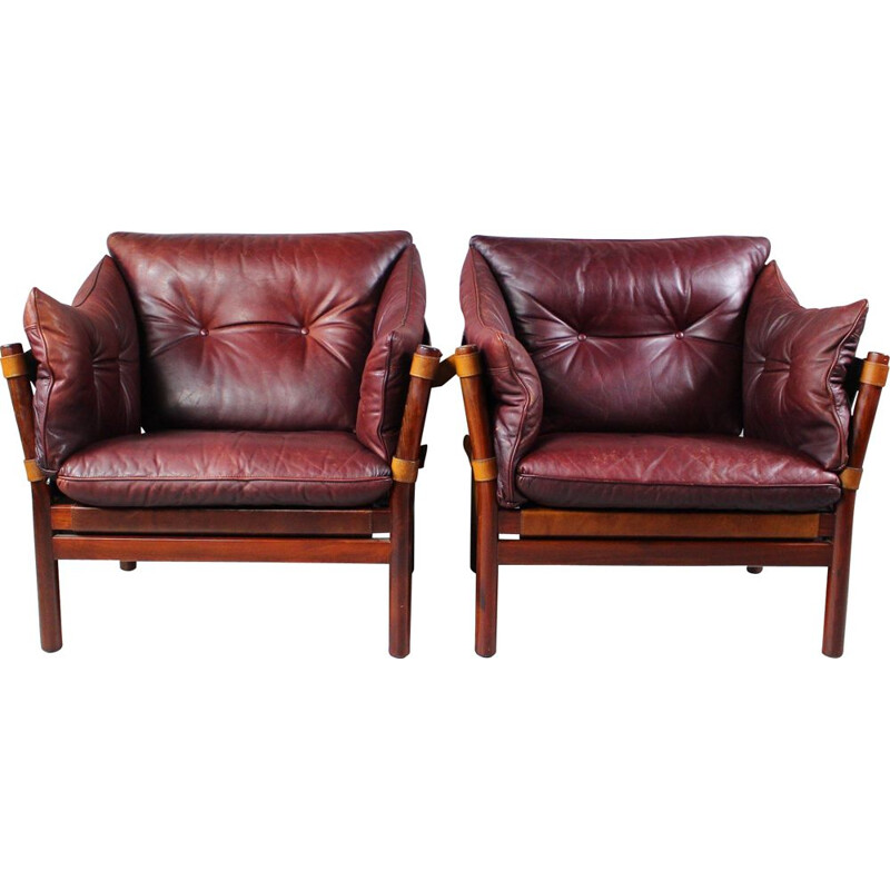 Pair of vintage Ilona Chairs in Leather by Arne Norell, Aneby Møbler 1960s