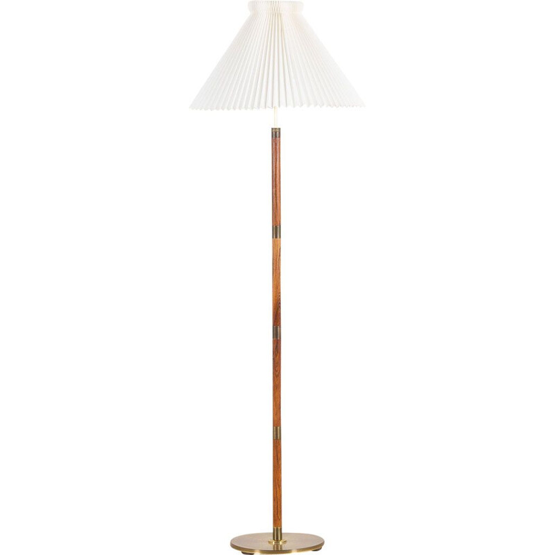 Vintage rosewood and brass floor lamp with Le Klint shade Danish 