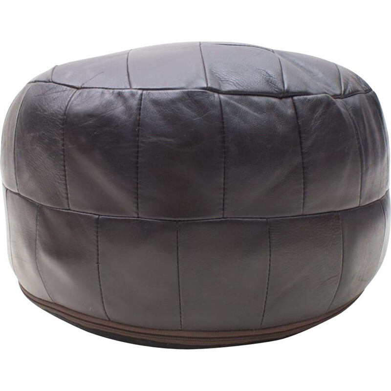 Vintage Swiss Black Leather Ottoman, 1960s