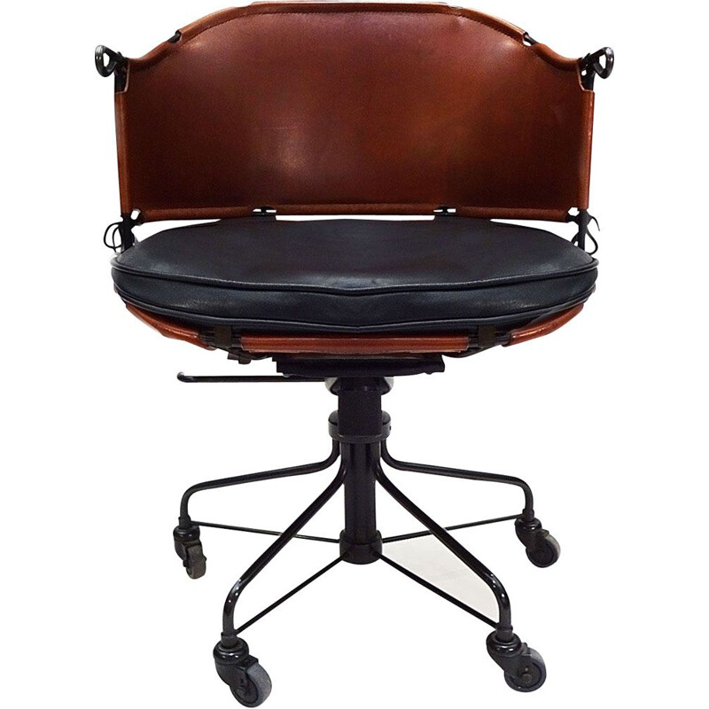 Chaise de bureau vintage réglable en cuir et acier par Mats Theselius pour Källemo scandinave