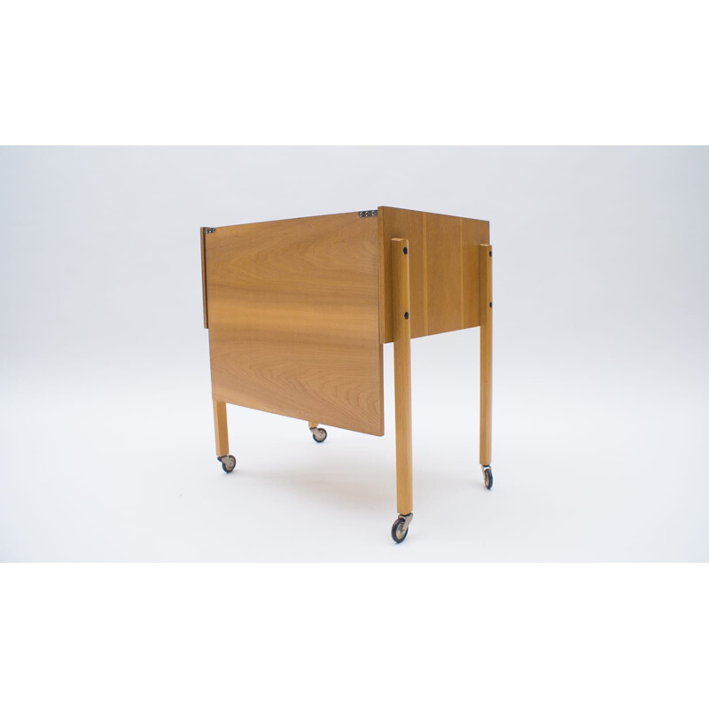 Vintage cherry wood sewing box with horn collection, 1960