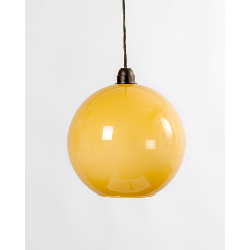 Vintage Yellow Opaline Glass Ceiling Lamp, 1960s
