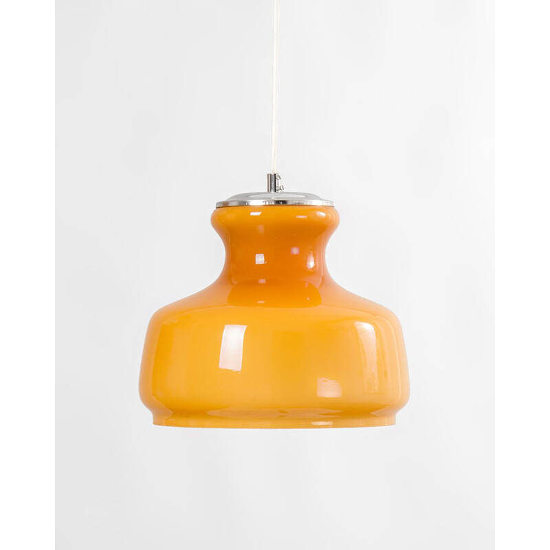 Vintage Orange Opaline Glass pendant lamp, 1960s