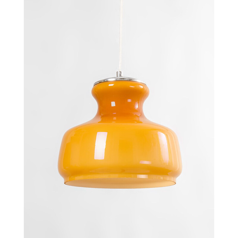 Vintage Orange Opaline Glass pendant lamp, 1960s