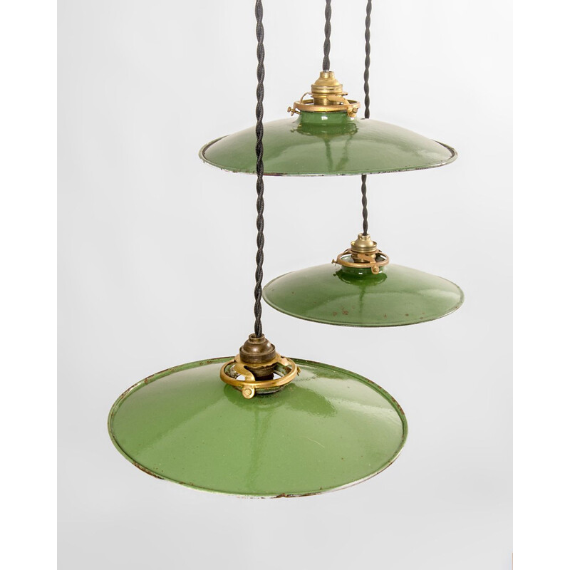 Lámpara de suspensión verde vintage, Francia 1950