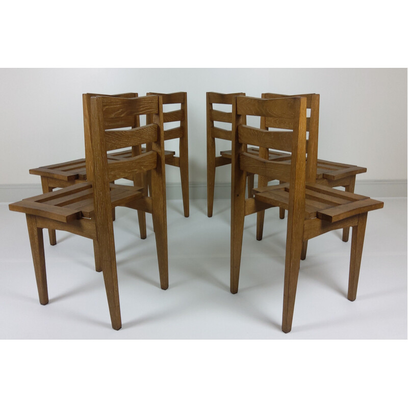 6 Chaises vintage  en chêne de Maurice Pré et Janette Laverrière 1950