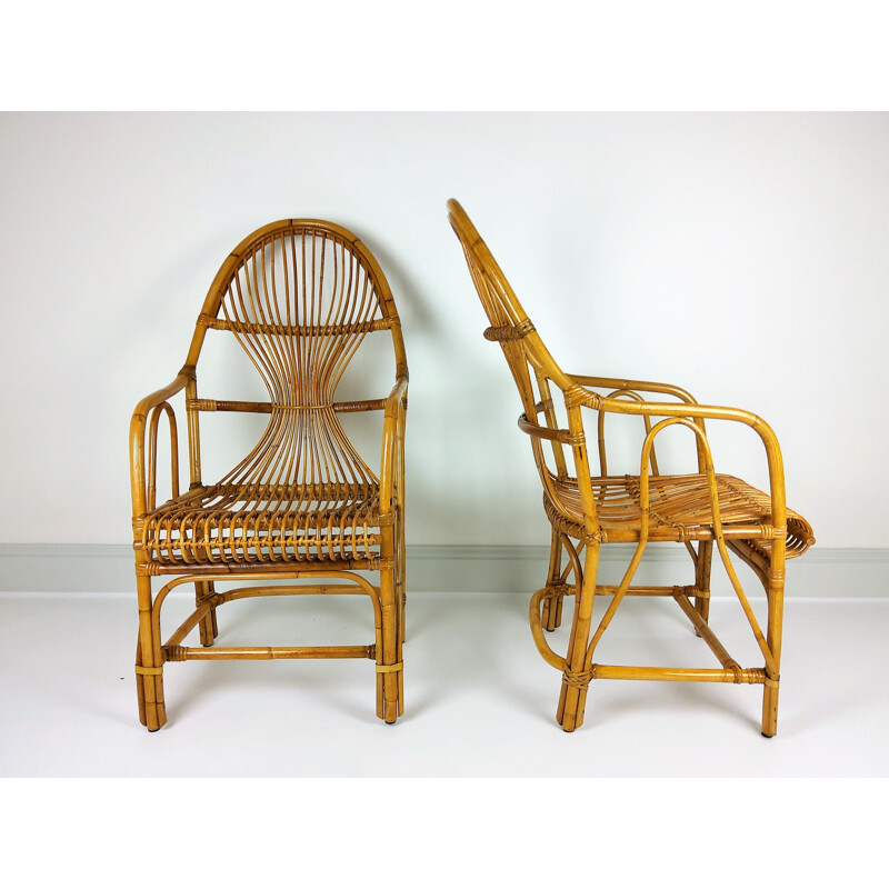 Paar grote vintage bamboe rotan fauteuils 1960