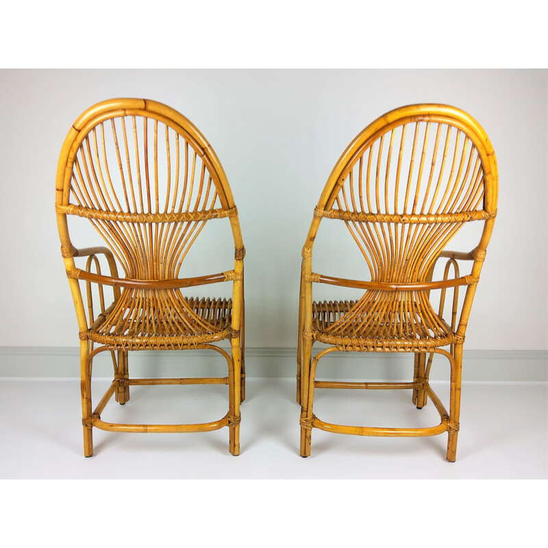 Pair of Large vintage bamboo rattan armchairs 1960