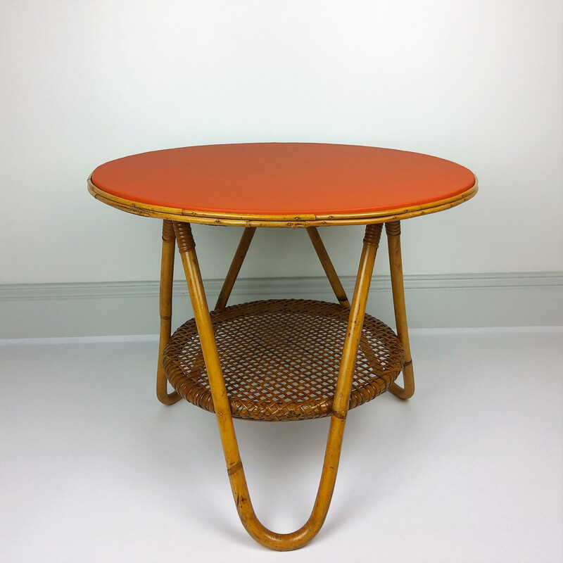 Vintage round table bamboo rattan 1960