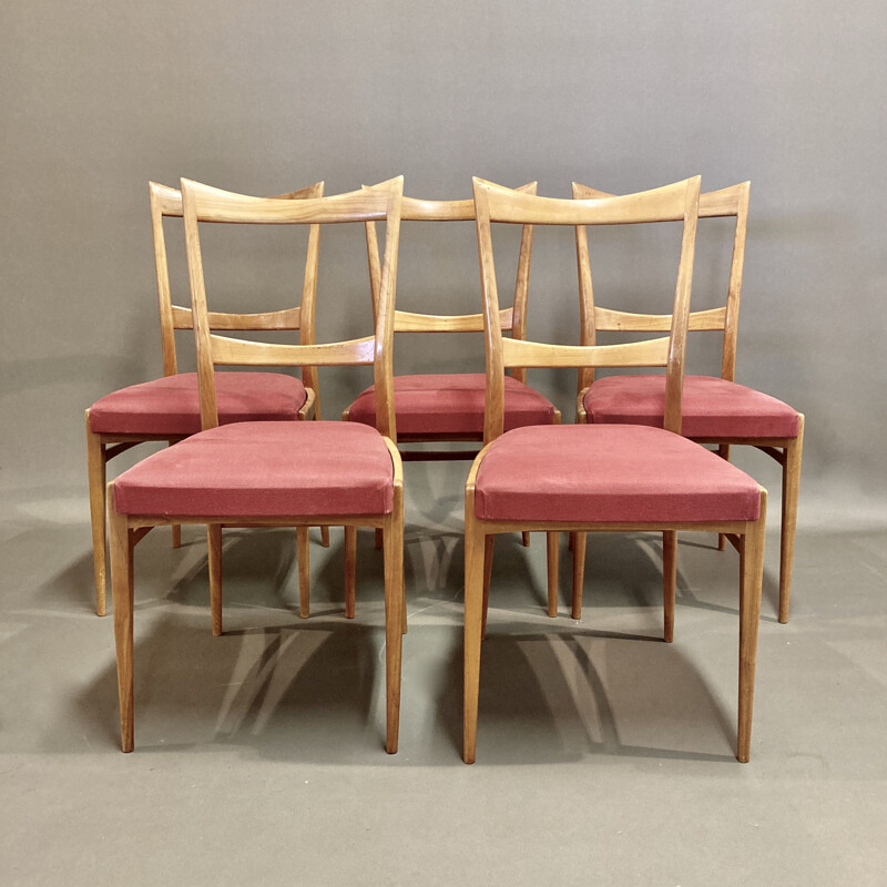 Ensemble de 5 chaises vintage scandinaves 1950