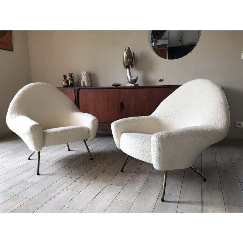 Pair of vintage armchairs 770 Joseph Andre motte 1960 