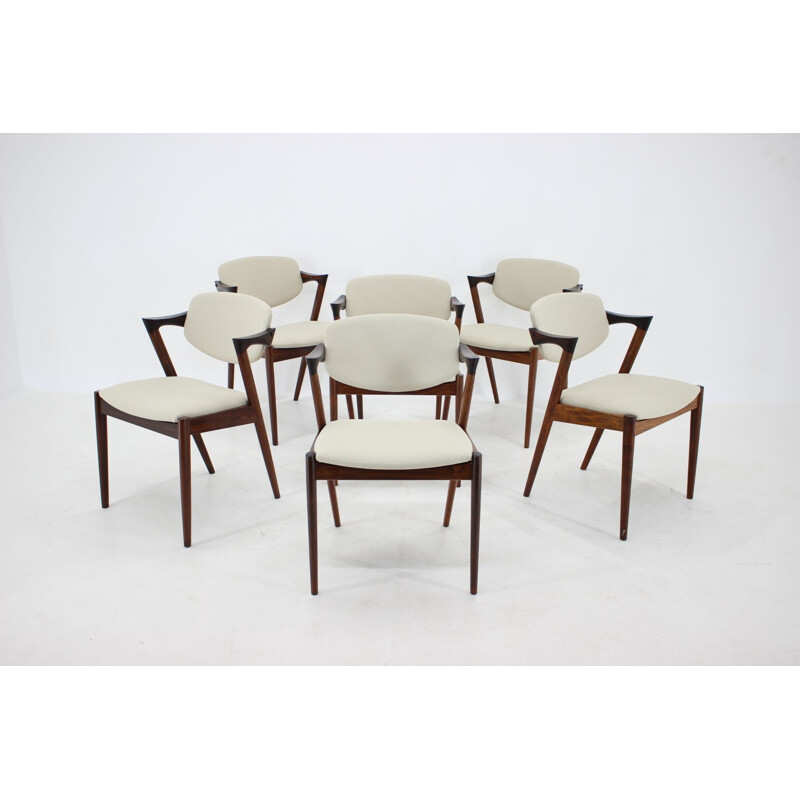 Lot de 6 chaises de salle à manger vintage en palissandre modèle 42, Kai Kristiansen, 1960