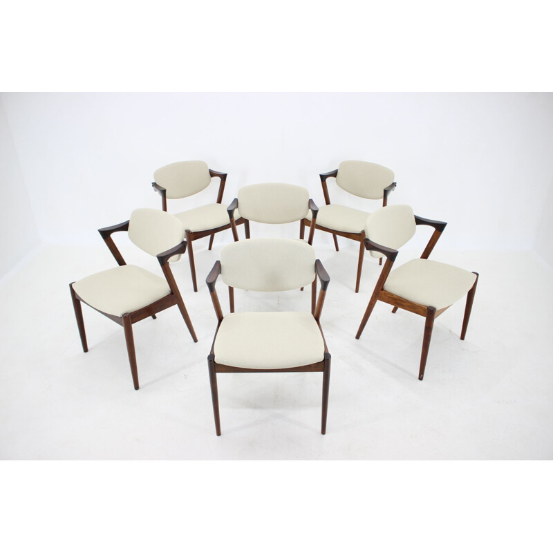 Lot de 6 chaises de salle à manger vintage en palissandre modèle 42, Kai Kristiansen, 1960