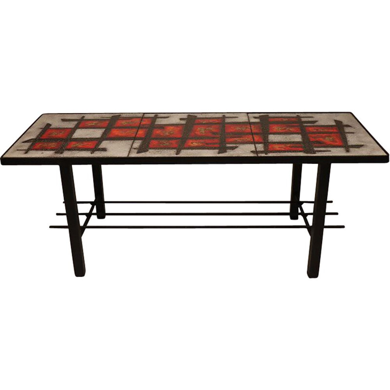 Vintage enamelled lava stone coffee table 1960