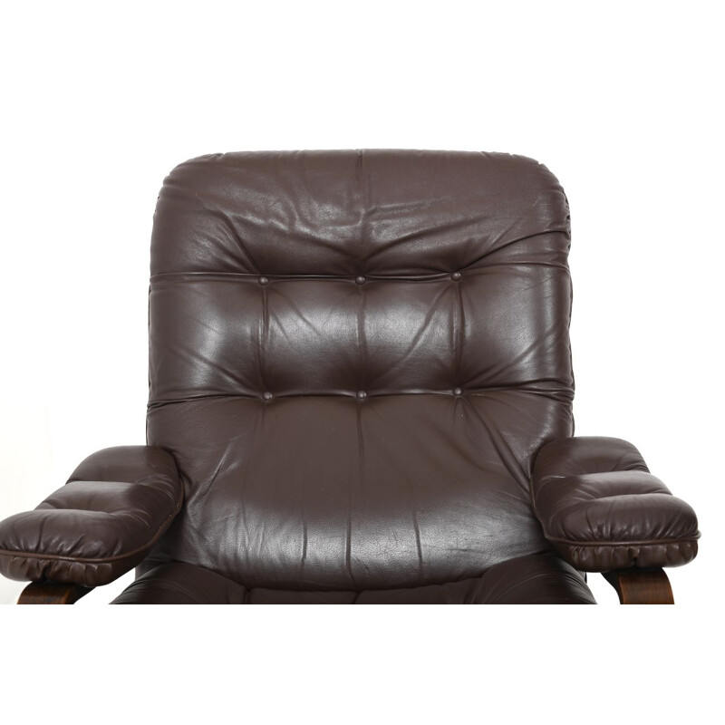Paire de fauteuils lounge pivotantes d'époque en cuir brun Danois 1970