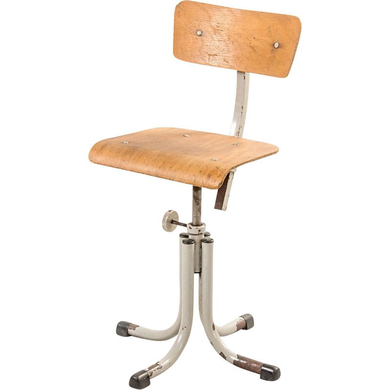chaise haute Vintage en bois et métal style industriel