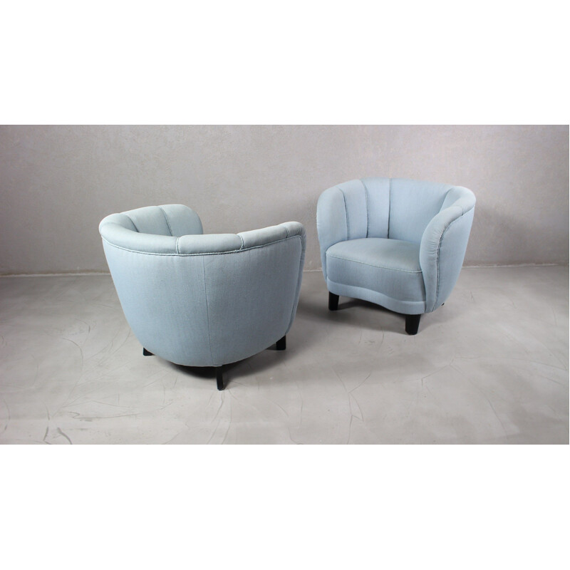 Paire de fauteuils lounge vintage ou de club courbés Banana Danois 1940s 