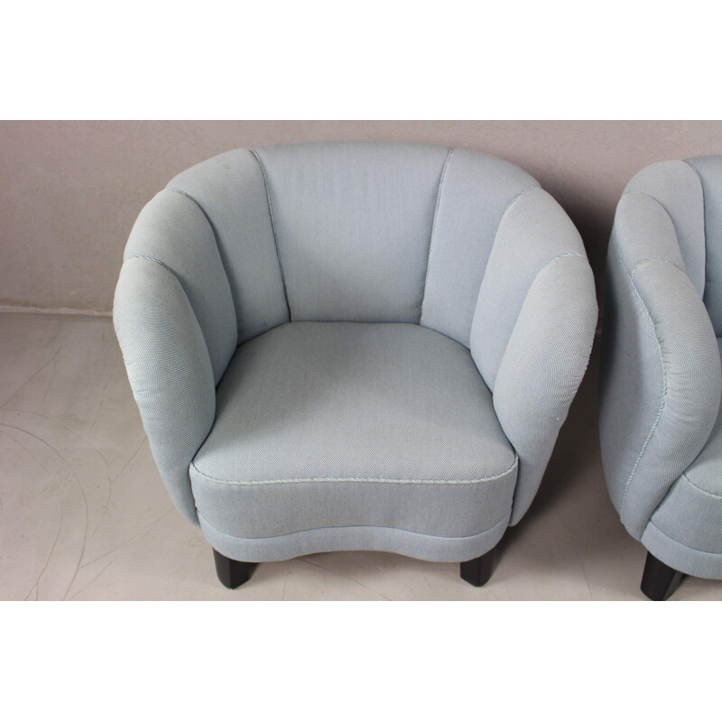 Paire de fauteuils lounge vintage ou de club courbés Banana Danois 1940s 