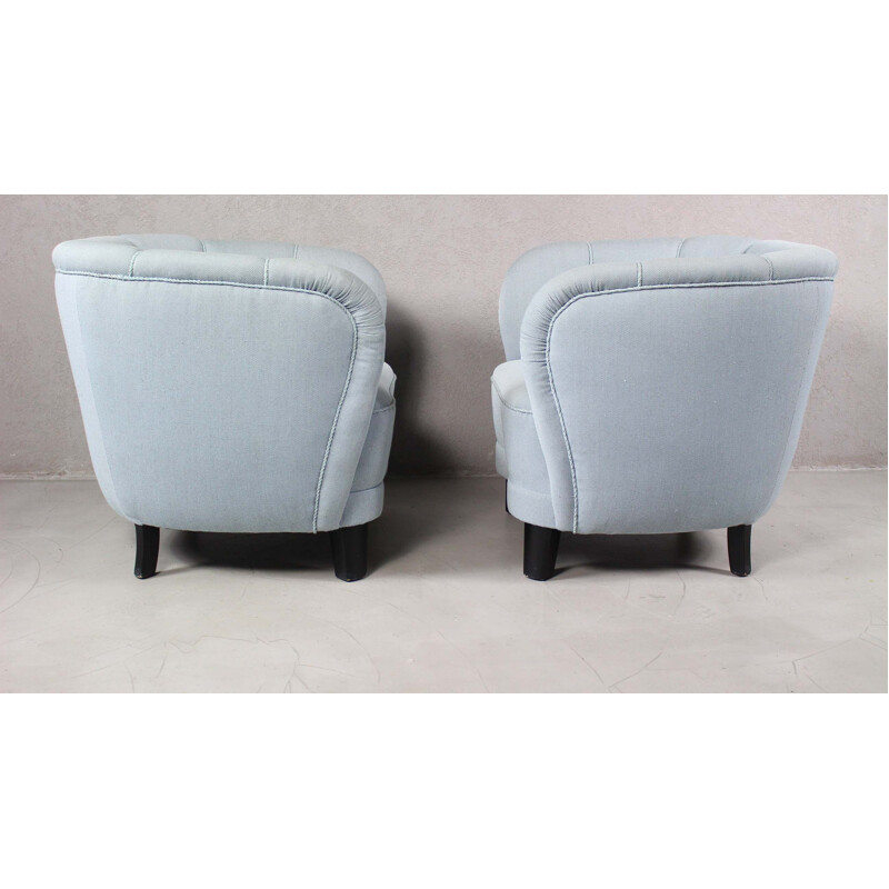 Paire de fauteuils lounge vintage ou de club courbés Banana Danois 1940s 