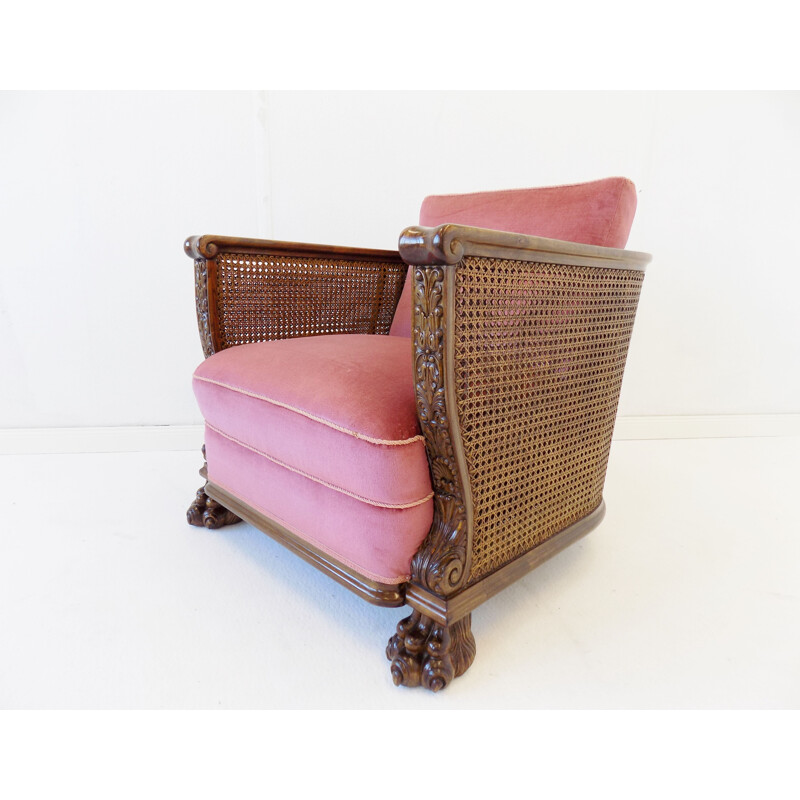 Vintage rattan wood armchair German 1930