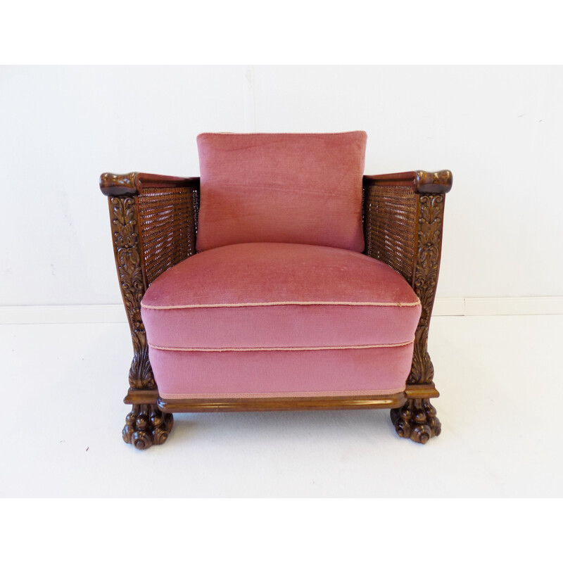 Vintage rattan wood armchair German 1930