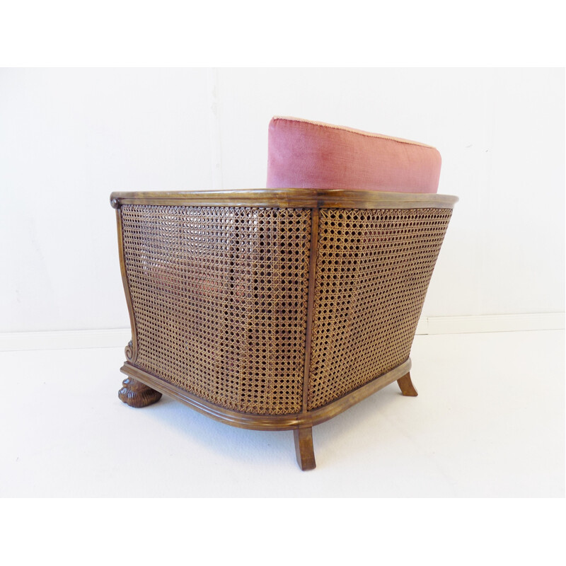 Vintage rattan wood armchair German 1930