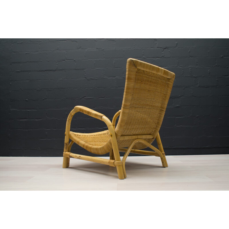 Mid-Century Bamboo Lounge Chair and Ottoman Set, 1950s