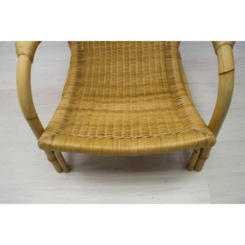 Mid-Century Bamboo Lounge Chair and Ottoman Set, 1950s