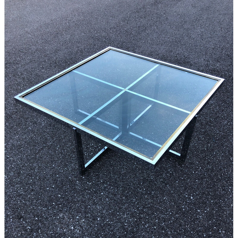 Vintage chrome and brass coffee table from Maison Jansen, 1970