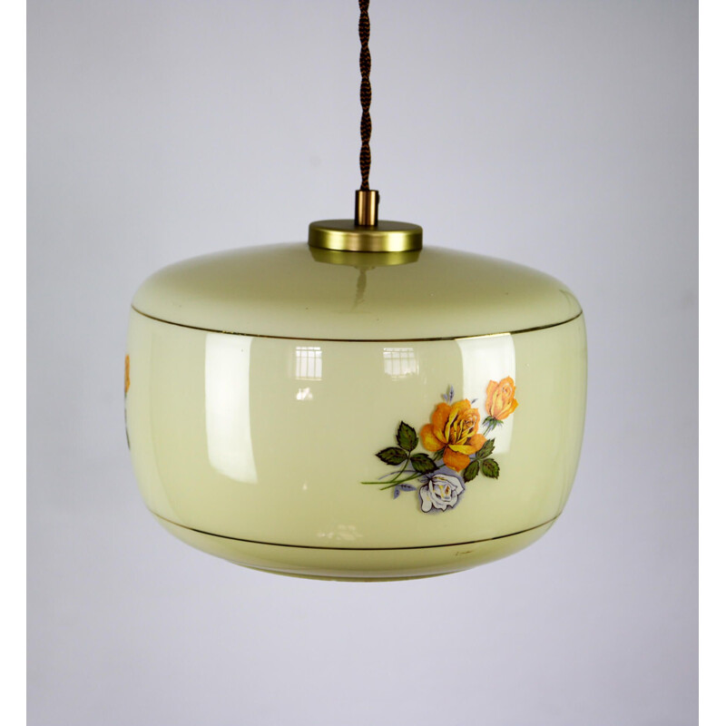 Vintage glass pendant light with flowers 