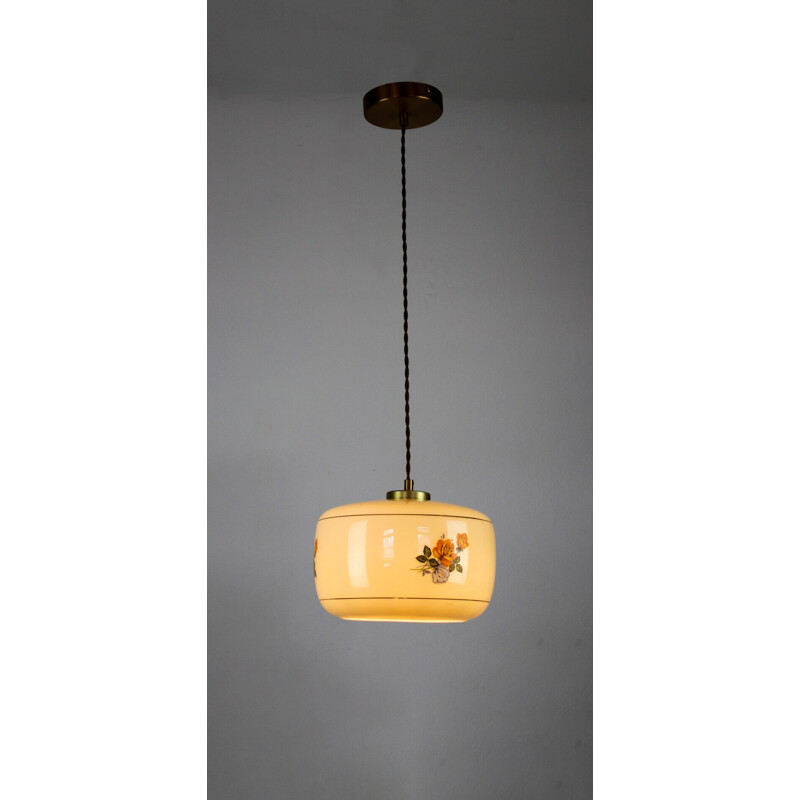 Vintage glass pendant light with flowers 