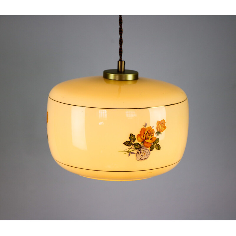 Vintage glass pendant light with flowers 