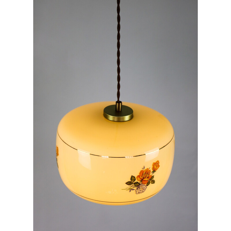 Vintage glass pendant light with flowers 