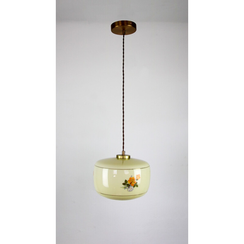 Suspension vintage en verre avec des fleurs 