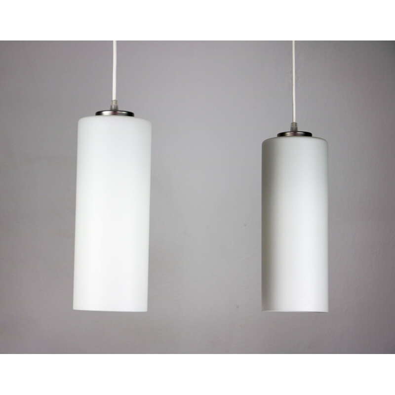 Pair of vintage opaline glass hanging light Danish