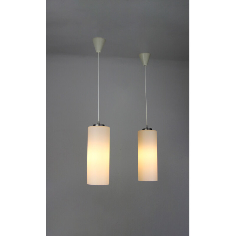 Pair of vintage opaline glass hanging light Danish