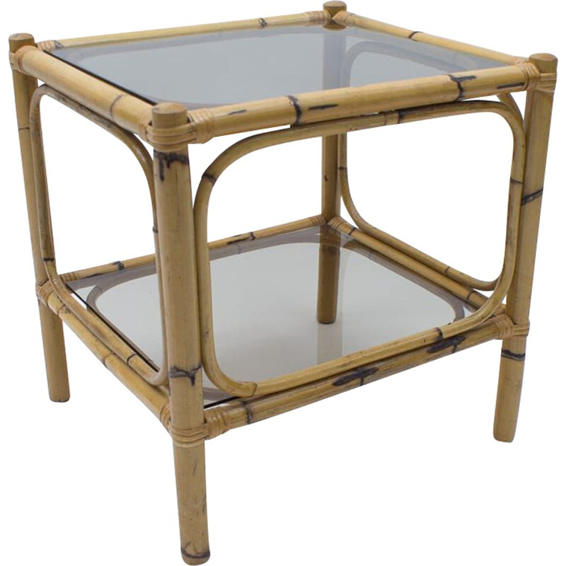 Mid-Century Bamboo and Smoked Glass Side Table, Italian 1960s