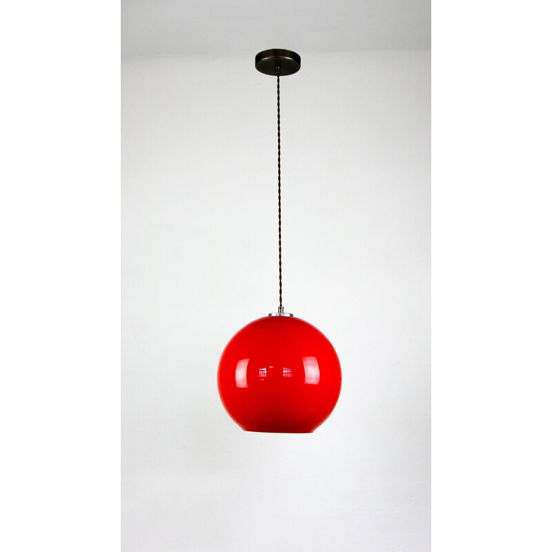 Lampada a sospensione in vetro rosso vintage