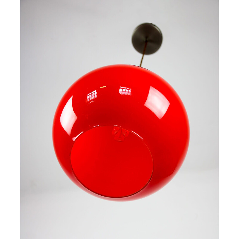 Suspension vintage en verre rouge