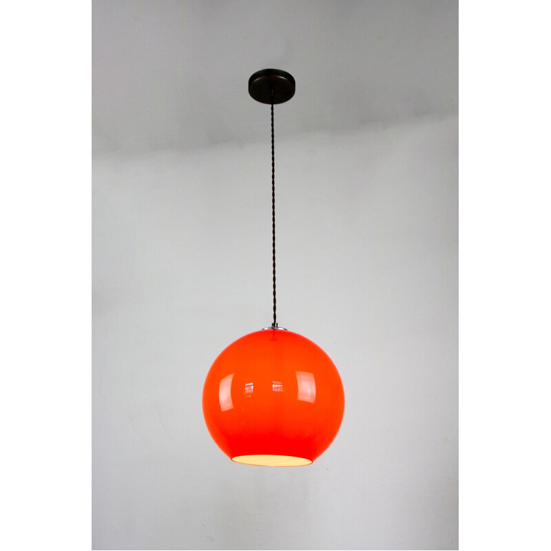 Mid-Century red glass pendant lamp