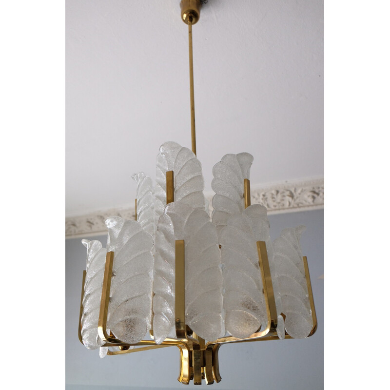 Two-tier Orrefors chandelier in brass and glass, Carl FAGERLUND - 1950s