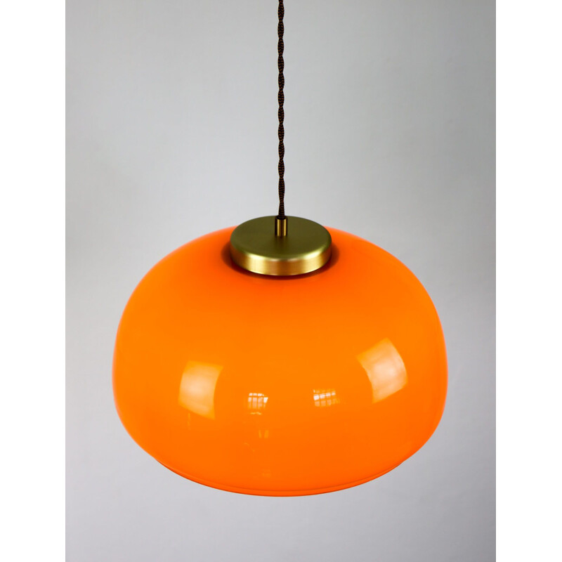 Mid-Century orange glass pendant lamp