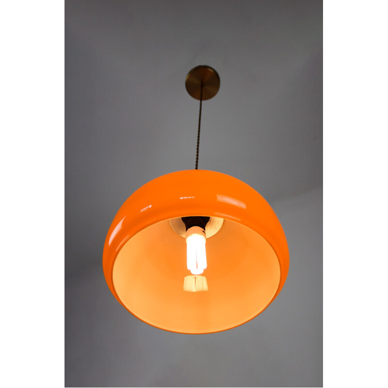 Mid-Century orange glass pendant lamp