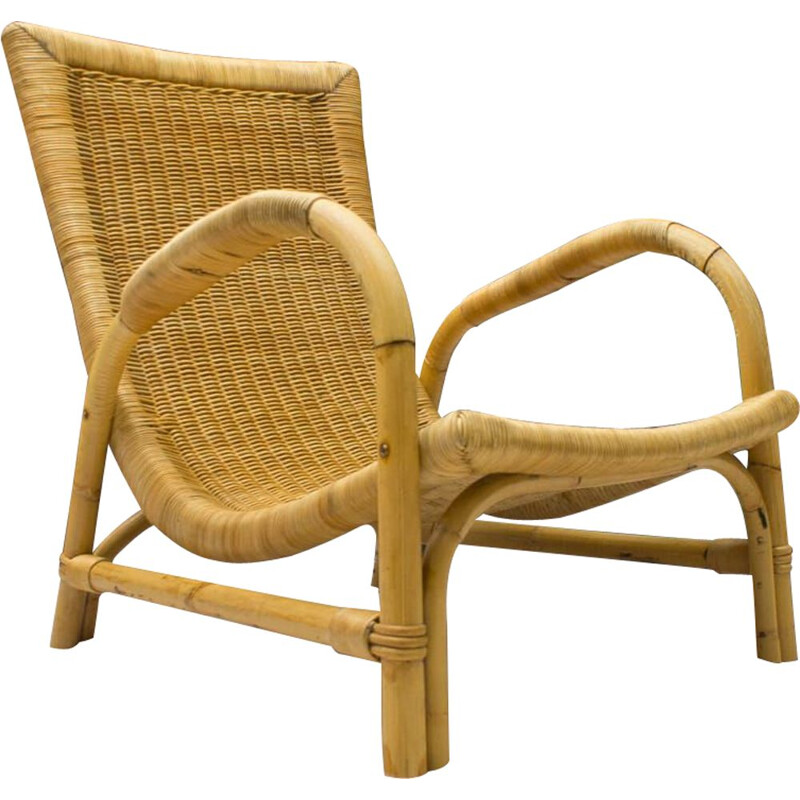 Fauteuil lounge et tabouret en bambou 1950