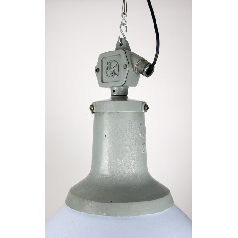 Vintage industriële lichtblauwe email hanglamp van de ElKo fabriek, 1960