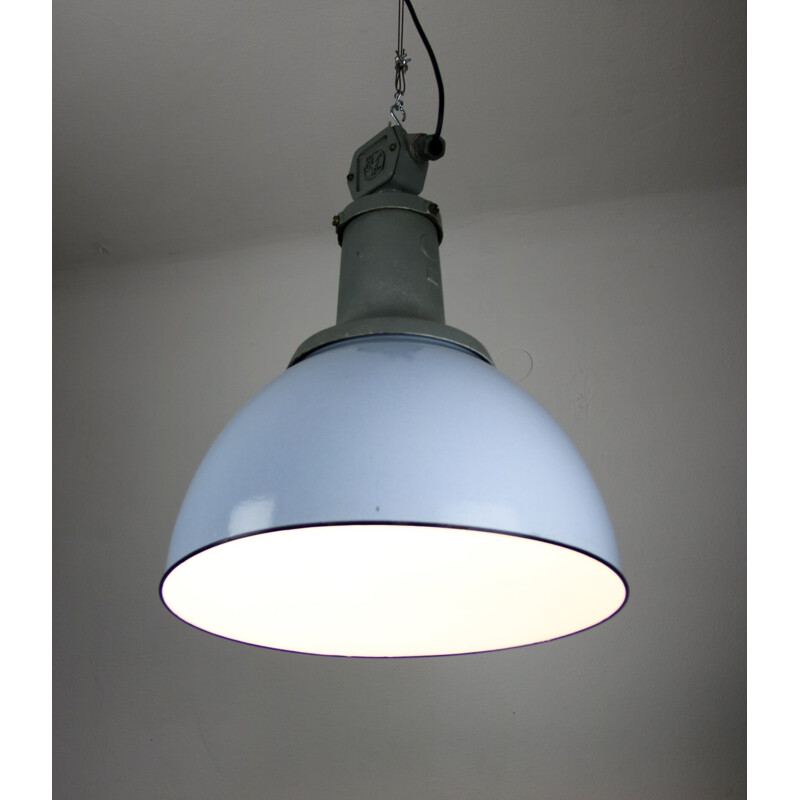 Vintage industrial pendant lamp blue enamel hanging lamp from the ElKo factory, 1960