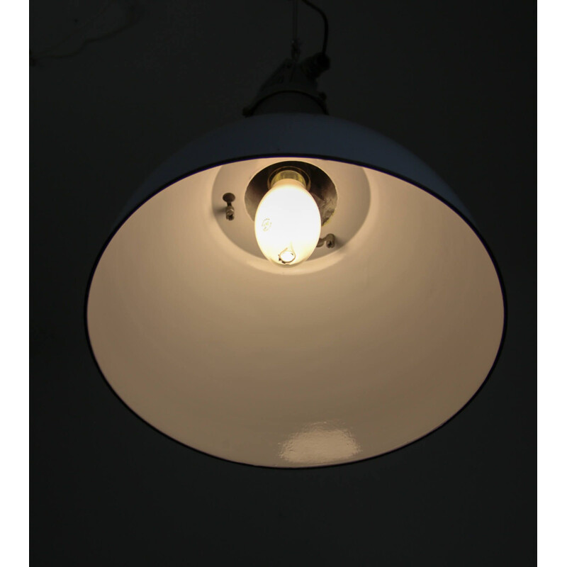 Vintage industriële lichtblauwe email hanglamp van de ElKo fabriek, 1960